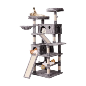 Multi Level Cat Scratching Post with Condos, Ladders, Basket, Hammock & Plush Perches for Kittens