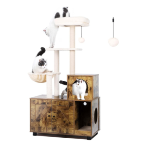 Cat Tree with Cat Litter Box Enclosure Hidden Cat Washroom Cabinet